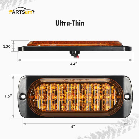 Amber LED Turn Signal Side Marker Lights 4.4 Inch 2 Pack, 24 High Power SMD LEDs, DOT Approved, IP67 Waterproof Aluminum Housing