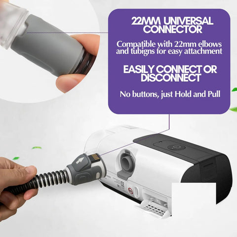 Climate Line Air Tube for AirSense 11 and AirCurve 11 with universal connector detail showing easy attachment to CPAP device.
