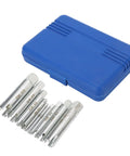Rock Solid 10 Pcs Screw Tap Extractor Set Made From Quenched Alloy Steel For Easy Removal Of Broken And Stripped Bolts In Any Tough Repair Job With Sturdy Storage Case Included, blue case and extractors