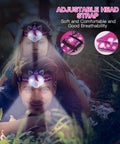 Child and adult wearing Unicorn Themed LED Headlamp For Kids And Grownups, hands-free, 2 bright LEDs, elastic headband, outdoors.