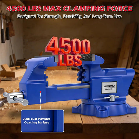 Heavy Duty 6 Inch Bench Vise With Jaw Pads and Anvil for Woodworking Drilling and Pipe Cutting 360 Degree Swivel Base