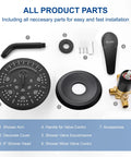 Components of Matte Black Shower System With Anti Scald Valve And 6 Spray Head, Full Shower Faucet Set With Handle