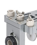 Close-up of the Heavy Duty Aluminum Alloy Dowel Jig Kit With Precision Drill Bits clamping mechanism and adjustable knobs.