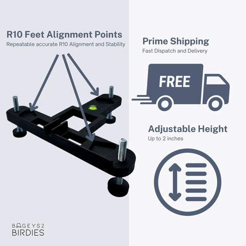Premium Nylon Alignment And Leveling Stand Works With Laser Cube showing R10 feet alignment points and adjustable height up to 2 inches.
