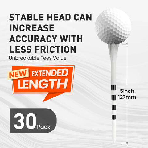 Extra Long Golf Tees 4 Or 5 Inch Pack Of 30 Unbreakable 5 Prong Pro Grade Durable Plastic Construction Driving Range Tees Display