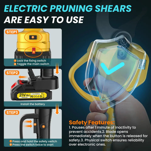 Close-up of Cordless Electric Pruning Shears And 2-In-1 Pole Pruner With 8Ft Extendable Reach Up To 14Ft No Cord Convenience