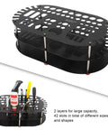 Kick Clutter To The Curb With This Legit Sturdy Aluminum Desktop Organizer Rack Packing 42 Spacious Slots For Hand Tools Bits And Mini Parts While An Anti Slip Base Keeps Your Workspace Looking Fresh All Day - Black, two-layer tool rack.