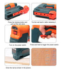 Steps to operate Shop Grade Cordless Brad Nailer Wireless Nail Gun With USB Charging, showing nail placement and trigger action.