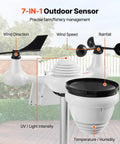 7 In 1 Wi Fi Solar Weather Station With 7 Inch Color Display showing wind direction, speed, and rain measurement for outdoor use