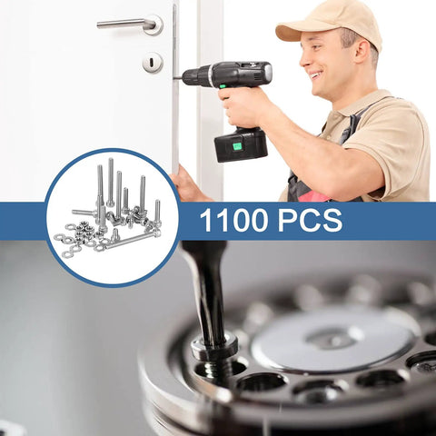 Man using Durable M3 Hardware Kit With 304 Stainless Steel Hex Socket Cap Screws for door installation, 1100pcs shown.