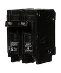 110 Amp Double Pole Plug-In Circuit Breaker 120/240 Volt, 22 kAIC, Type QT QP, 1/2 Inch Frame, Twin Breaker angled view.