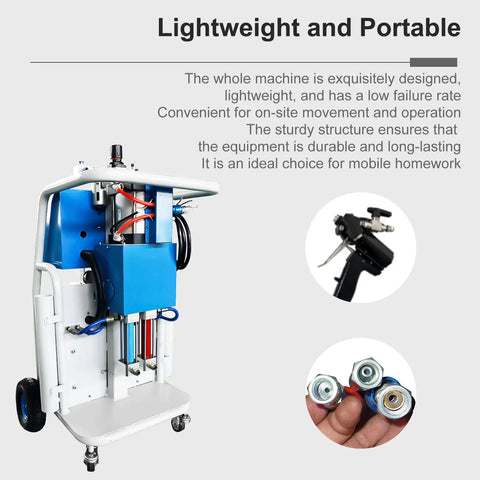 Plug And Play 14KW Pneumatic Polyurea And Polyurethane Foam Spray Unit 220V lightweight and portable design with spray gun attachment.