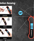 Ultra Fast 0.5 Second Digital Meat Thermometer with Plus Minus 0.5 F Precision, showing LCD display and 180-degree rotating probe.