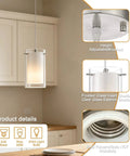 Dual Glass Pendant Lights 2 Pack With Brushed Nickel Finish Adjustable Hanging Fixtures in kitchen setting