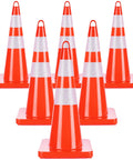 Upgraded 28 Inch Traffic Cones 6 Pack PVC Orange with Reflective Collar and Weighted Base for Road Safety and Traffic Control
