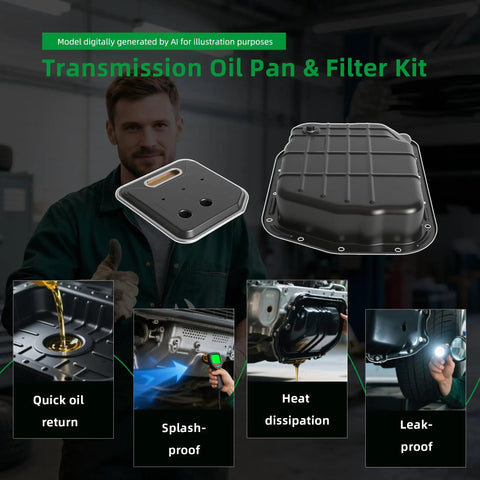 Easy Install Transmission Pan Kit With Gasket And Filter For 46RE 47RE 48RE Transmissions showing pan and filter features