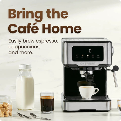 CraftBrew Digital Espresso Maker With 15 Bar Pump And Steam Wand For Latte And Cappuccino on kitchen counter