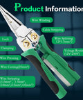 8-In-1 Wire Crimper Stripper With Voltage Tester And Dual Alarms, Heavy-Duty 12-250V AC DC Tester For Hot And Neutral Wires, The Go-To Electrician HVAC And Car Repair Tool For Stripping Crimping Cutting And Testing green-handled plier tool