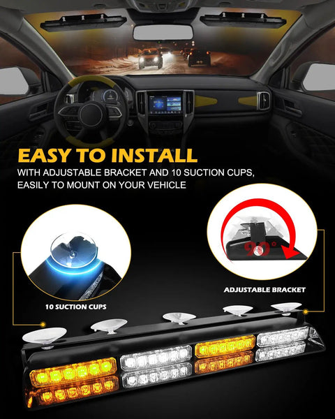 Interior view showing Emergency Dash Strobe Lights Bar With 48 LED High Brightness Amber White Take Down for easy installation.