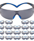 SecureFit Safety Glasses With Scotchgard Anti Fog Anti Scratch Lenses 20 Pack ANSI Z87 Rated Gray Lens Blue Gray Frame Flexible Temples