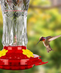 Glass Hummingbird Feeder Outdoor Hanging With Built In Ant Moat And Four Bee Guard Perches Leak Proof 15 Ounce Capacity Stars Decor In Red Theme Ideal Gift For Women Men Moms Dads Who Love Backyard Bird Watching
