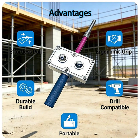 Professional Automatic Wire Puller And Cable Threader For Conduit with ergonomic grip in construction site, portable for drill use.