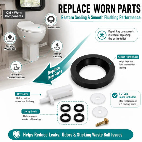 RV Toilet Repair Kit With Closet Flange Seal And Screw For Thetford Aqua Magic Style Lite Style II Style Plus Toilets image