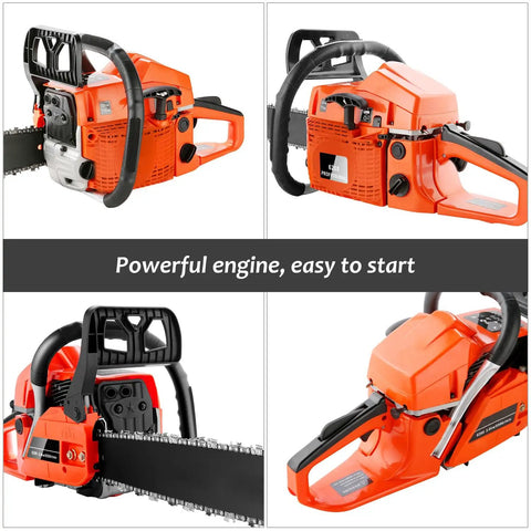 Beast 62cc Gas Chainsaw With 20 Inch Bar For Heavy Wood Cutting And Tree Trimming On The Farm showing powerful engine design