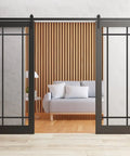 Sturdy Double Barn Door With Clear Glass In Matte Black Finish Built To Last 72 By 96 Inches Total Two 36 By 96 Panels
