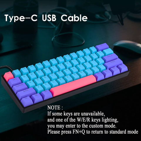 Top Shelf Slick 60 Percent Wired Mechanical Gaming Keyboard For PC Featuring Hot Swappable Linear Optical Switches And Lightning Fast Trigger Speeds With Built Different Ergonomics For Serious Desk Setup Vibes, with colorful keycaps and Type-C USB cable.