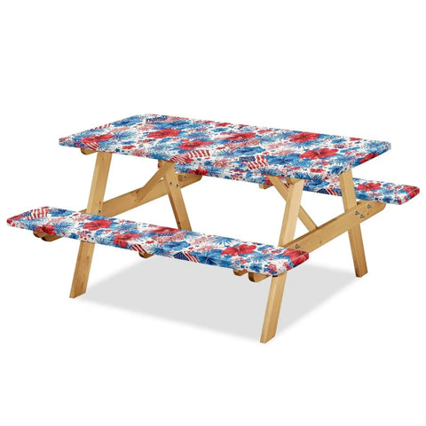 Floral Picnic Table And Bench Cover Set Windproof Dustproof And Washable Rectangle Tablecloths For Backyard Picnics Camping And Camper Trips
