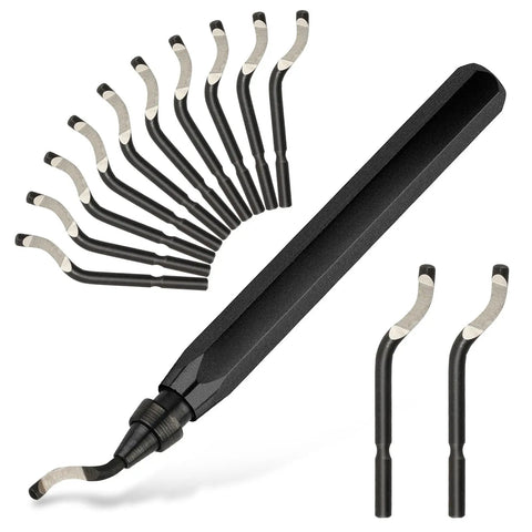 Workhorse Deburring Tool With 12 HSS Blades And Quick Swap Handle For 3D Prints Metal PVC And Plastic, durable black metal kit