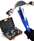 Ratcheting Pipe Bender Kit With 7 Interchangeable Dies for 1/4 to 7/8 Inch Tubing Copper or Aluminum, in use with open case