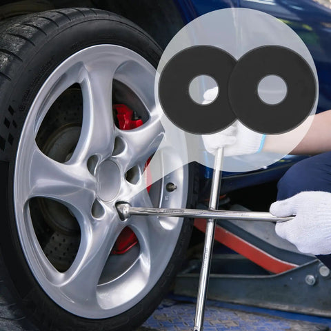 Premium Rubber Washers Kit 240 Pcs Assorted Sizes 12mm 16mm 18mm 20mm 25mm 30mm Black Gaskets and tire being serviced