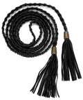 Braided Tassel Rope Belt For Women In PU Leather, Adjustable Tie Belt In Black And Brown, Long Elastic Belt With Tassels, 2-pack