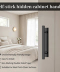 Self-stick hidden cabinet handle black measuring 5.9 x 1.37 inches, ideal for flat surfaces, part of 40 Pack Peel And Stick Cabinet Handles With Double Sided Tape No Sweat Install Abs Plastic Push Pull Helper For Kitchen Sliding Doors Furniture Upgrade Game Changer.