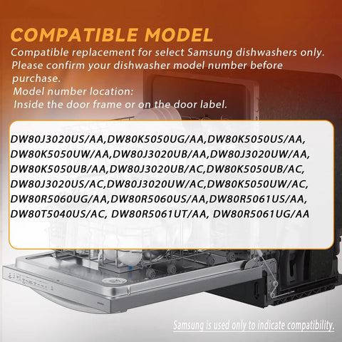 List of Samsung dishwasher models compatible with Upgraded Dishwasher Case Break and Overflow Sensor Assembly for Samsung.