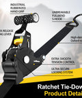 Heavy Duty 1 Inch By 10 Foot Retractable Ratchet Straps Set With Soft Loop Handles For Motorcycle Truck And Trailer product details