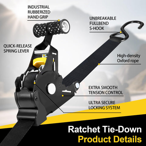 Heavy Duty 1 Inch By 10 Foot Retractable Ratchet Straps Set With Soft Loop Handles For Motorcycle Truck And Trailer product details