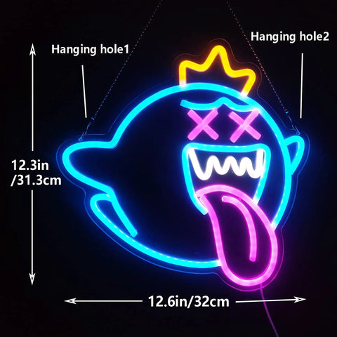 Totally Lit Ghost Neon Sign LED Light With Dimmable Switch Colorful Rainbow Glow, USB Powered, Easy Mount, Displayed Dimensions