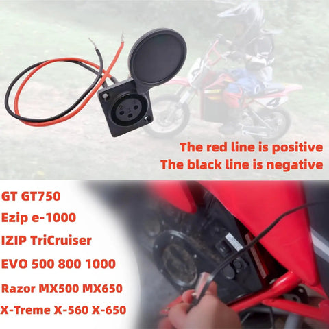 Three Pin XLR Charging Port Socket For Electric Dirt Bikes And Scooters Compatible With Razor MX500 MX650 Evo 500 800 Schwinn IZIP And GT Models With 18AWG Copper Wire Durable Plastic Casing