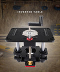Heavy Duty Router Lift System for 69mm Diameter Trimmers featuring rugged aluminum and smooth stainless steel guides.