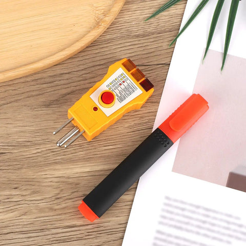 All-in-One Grounding Tester Kit with GFCI Outlet Checker and conductivity pen on wooden surface