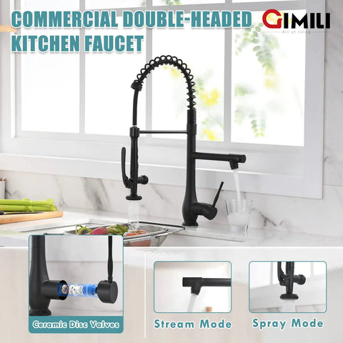 Slick Matte Black Kitchen Faucet With Pull Down Sprayer Dual Nozzles And Single-Handle High-Pressure Spray For Quick Rinsing