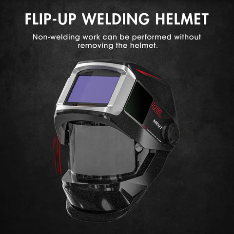 Flip Up 180 Degree Panorama Welding Helmet With True Color View Solar Powered Auto Darkening Hood side view