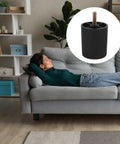 Woman relaxing on sofa with Four Pack Round Plastic And Metal Furniture Feet With Screws for sofas shown in detail