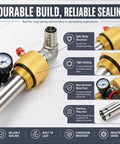 Pneumatic Drum Pump For Quick Oil Transfer Stainless Steel 304 Construction With High Flow 130 Liters Per Minute Pressure Gauge And Safety Valve SUS304 Tubing Air Operated Drum Transfer Pump For Easy Drums close-up of sealing and filter end