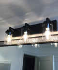 3 Light Dope Vintage Industrial Vanity Lights Over Mirror In Black Finish With Clear Glass Shades Modern Wall Sconce