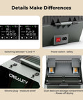 Details of Dual Spool Filament Dryer Box For 3D Printing with screen switches, power safety, silicone plug, and desiccant compartment.