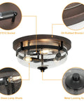 Three Light Flush Mount Ceiling Light Dope Industrial Farmhouse Fixture With Seeded Glass Shade In Bronze Finish 15 Inch detail